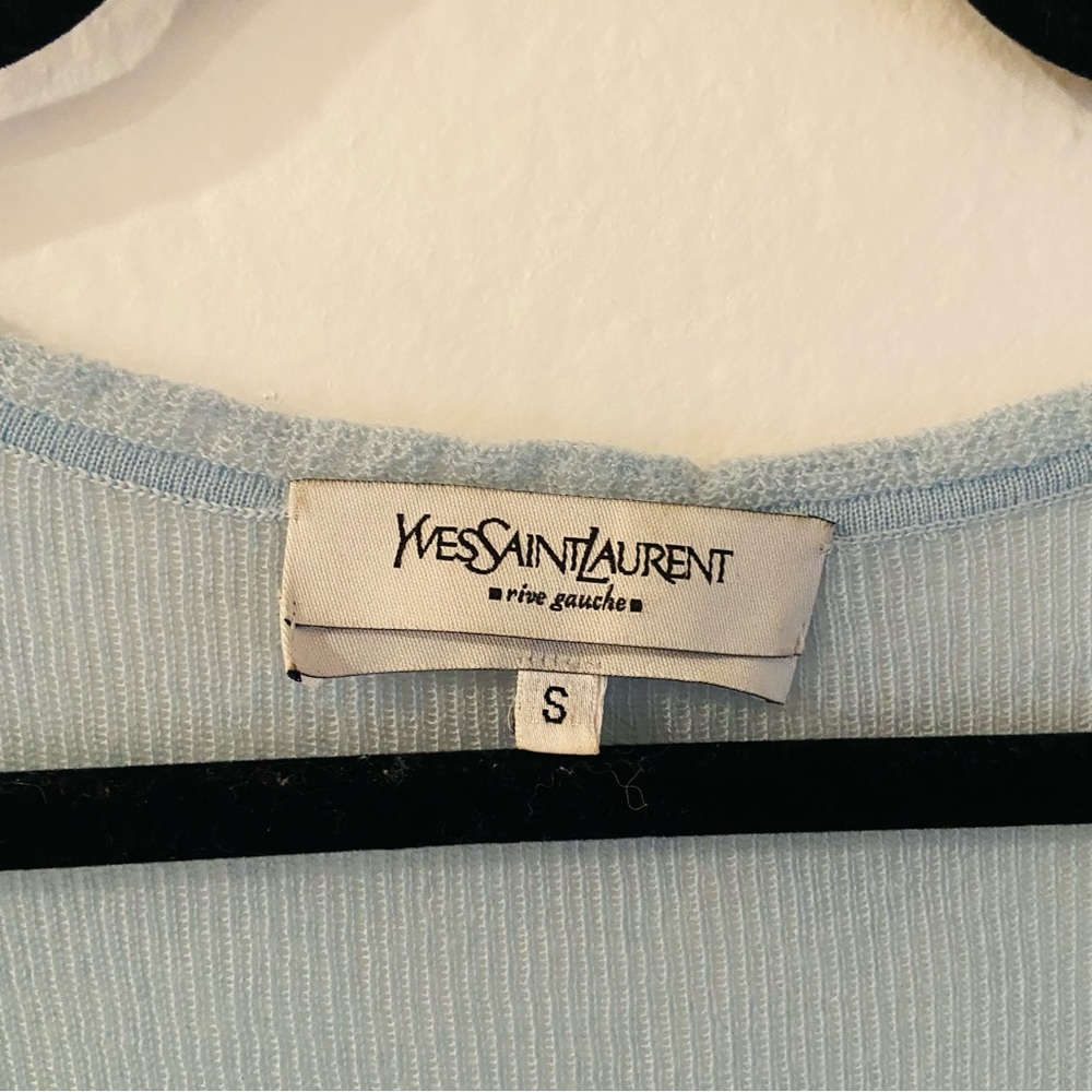 Saint Laurent Top Tank Semi-Sheer Pure Cashmere Sleeveless Blue Tank Top… - Picture 8 of 13